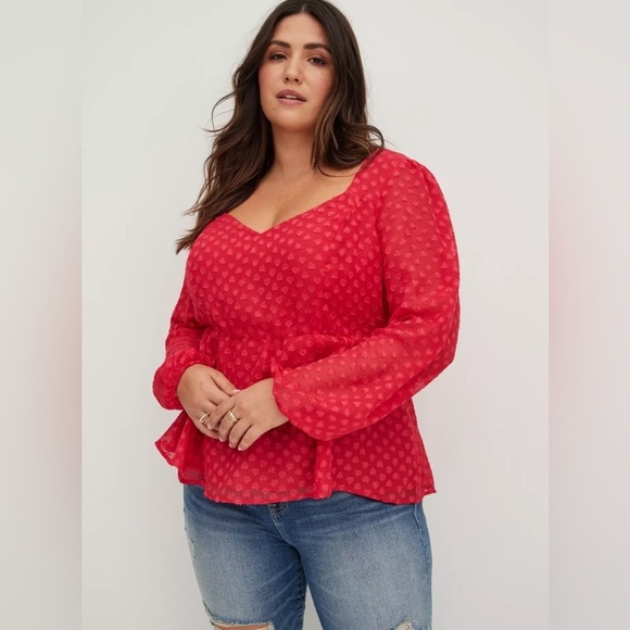 Torrid Plus Size Peplum Chiffon Clip Heart Blouse - Picture 1 of 13